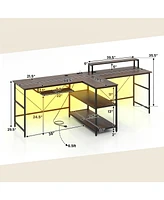 2-Person Reversible Computer Desk Long Office with Led Lights