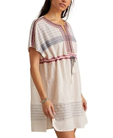Lucky Brand Women's Embroidered Cotton Cinched-Waist Mini Dress