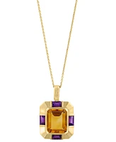 Effy Citrine (6-1/2 ct. t.w.) & Amethyst (1/10 ct. t.w.) Pendant Necklace in 14k Gold-Plated Silver, 17" + 1" extender