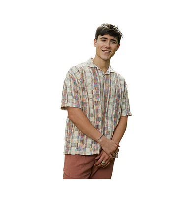 Campus Sutra Men's Off-White Prism Oversized Polo T-Shirt