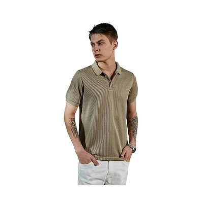 Campus Sutra Men's Camel Beige Solid Ribbed Polo T-Shirt