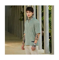 Campus Sutra Men's Sage Green Duo-Striped Relaxed Polo T-Shirt