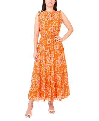 Sam & Jess Petite Ruffle-Neck Smocked-Waist Maxi Dress