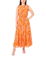Sam & Jess Petite Ruffle-Neck Smocked-Waist Maxi Dress