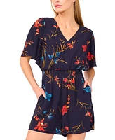 CeCe Women's V-Neck Smocked-Waist Flutter-Sleeve Romper