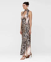 Avec Les Filles Women's Printed Halter Scarf-Tie Maxi Dress