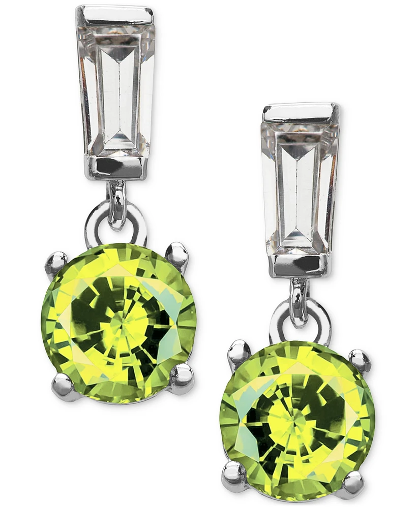 Peridot (1 ct. t.w.) & Tapered Cubic Zirconia Drop Earrings in Sterling Silver