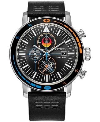 Citizen Eco-Drive Men's Chronograph Star Wars Rebel Starfighter Black Leather Strap Watch 44mm Box Set