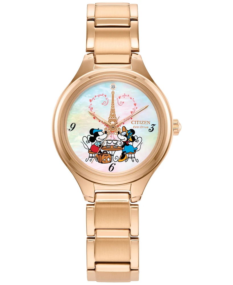 Citizen Eco-Drive Women's Disney Mickey & Minnie Take Paris Rose Gold-Tone Stainless Steel Bracelet Watch 29mm