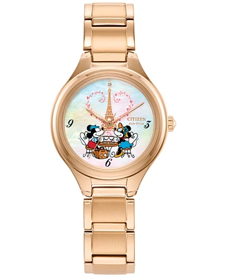 Citizen Eco-Drive Women's Disney Mickey & Minnie Take Paris Rose Gold-Tone Stainless Steel Bracelet Watch 29mm