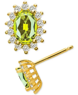 Peridot (1 ct. t.w.) & Lab Grown White Sapphire (1/8 ct. t.w.) Oval Stud Earrings in 14K Gold over Sterling Silver