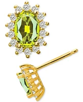 Peridot (1 ct. t.w.) & Lab Grown White Sapphire (1/8 ct. t.w.) Oval Stud Earrings in 14K Gold over Sterling Silver