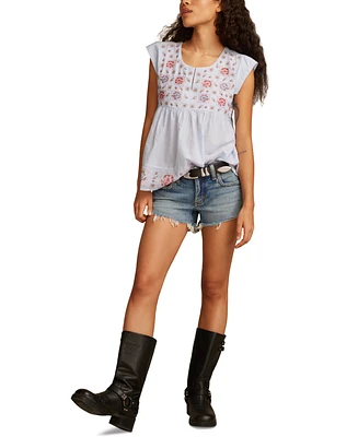 Lucky Brand Women's Shell-Sleeve Cotton Peasant Blouse
