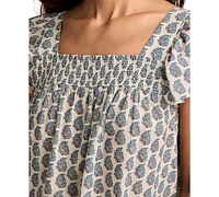 Lucky Brand Women's Square-Neck Smocked Cotton Peasant Top