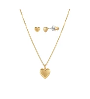 Puffed Heart Necklace & Stud Earrings Set
