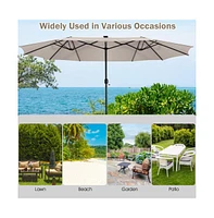 15 Feet Twin Patio Umbrella with 48 Solar Led Lights