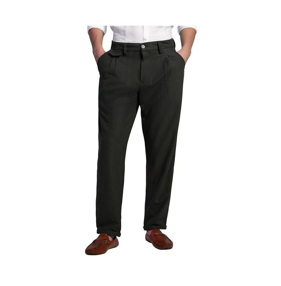 Campus Sutra Men's Midnight Black Corduroy Tailored Trousers