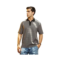 Campus Sutra Men's Moon Grey & Onyx Black Contrast Grid Polo T-Shirt