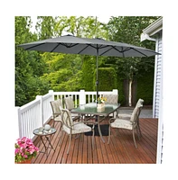 15 Feet Double-Sided Twin Patio Umbrella with Crank and Base