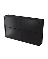 47.25" Four-door Glass Wall Cabinet Storage, Wall-mounted, Suitable for Kitchen, Living Room, Bathroom(Black)