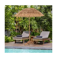 6.5 Feet Thatched Tiki Umbrella with Foldable Stand Push Button Tilt