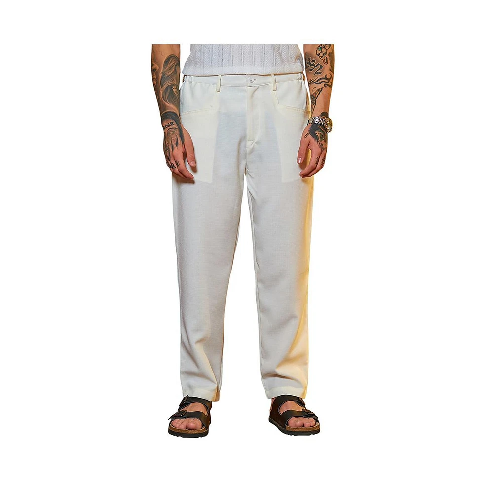 Campus Sutra Men's Chalk White Straight Linen-Blend Trousers