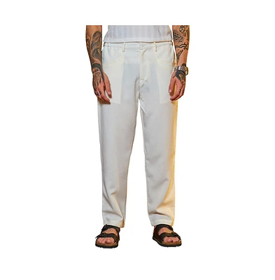Campus Sutra Men's Chalk White Straight Linen-Blend Trousers
