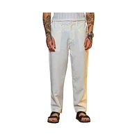 Campus Sutra Men's Chalk White Straight Linen-Blend Trousers
