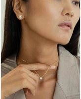 Sterling Silver 18k Gold Plated Eleanor Single Cultured Pearl Necklace & Stud Earrings Set