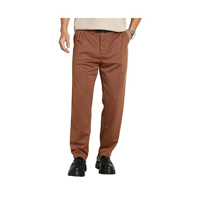 Campus Sutra Men's Russet Brown Micro-Check Chino Trousers