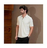 Campus Sutra Men's Off-White Seamless Waffle Polo T-Shirt