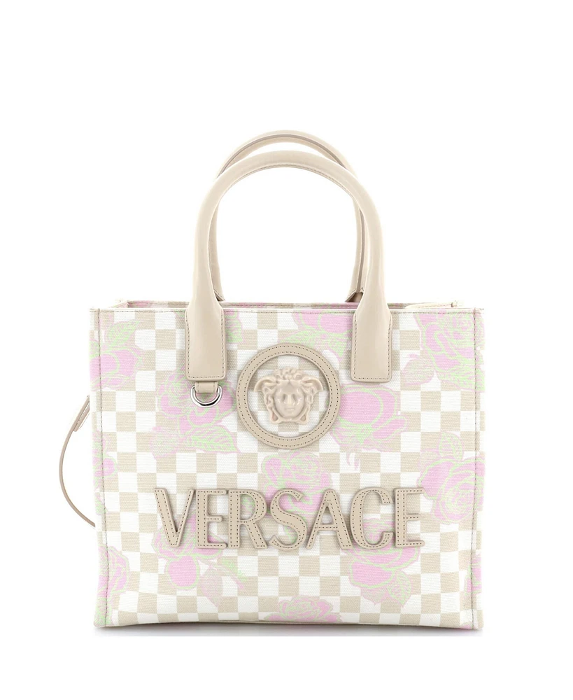 Pre-Owned Versace Small La Medusa Tote Floral Canvas