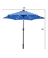 9 Feet Solar Led Lighted Patio Market Umbrella with Tilt Adjustment without Base