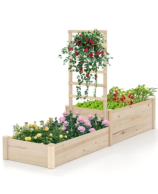 87" Raised Garden Bed with Trellis 2 Planter Boxes Open-ended Base for Patio