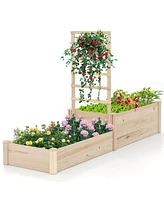 87" Raised Garden Bed with Trellis 2 Planter Boxes Open-ended Base for Patio