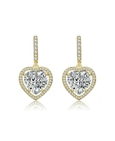 14K Gold Plating with Clear Cubic Zirconia Heart Drop Hoop Earrings