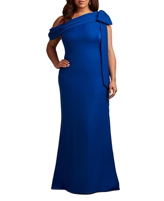 Tadashi Shoji Plus Cassia Bow-Shoulder Crepe Gown