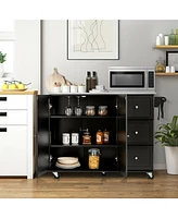 Kitchen Island 2-Door Storage Cabinet with Drawers and Stainless Steel Top
