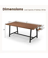72 Inch Dining Table Rectangular Kitchen Table with 2-Bottle Wine Rack for 5-7