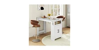 Bar Table Faux Marble Pub Table with 7 Hanging Hooks Compartment