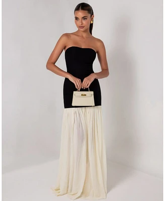 Heiress Beverly Hills Women's Strapless Cream Chiffon Maxi Dress