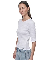 Dkny Jeans Women's Smocked Cotton Elbow-Sleeve Top