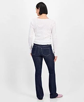 Just Polly Juniors Cotton Rib Knit Cardigan Madden Girl Juniors Mid Rise Pintuck Bootcut Jeans