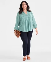 Style & Co Plus Printed V-Neck Ruffle-Cuff Blouse, Exclusively at Macy's