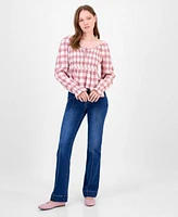 Celebrity Pink Juniors Plaid Ruffle Trim Babydoll Top Madden Girl Mid Rise Pintuck Bootcut Jeans