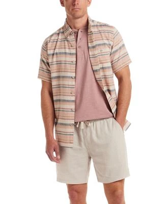Weatherproof Vintage Mens Melange Henley Textured Striped Button Down Shirt Drawstring Shorts