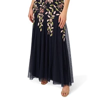 Adrianna Papell Women's Vine Sequin Short Sleeve Mesh Gown