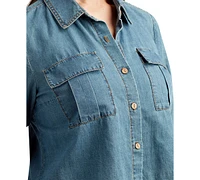Bcx Juniors' Denim Cropped Utility Shirt