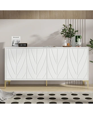 Carved 4-Door Sideboard - Handleless, Press-to-Open (White)