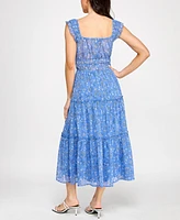 Trixxi Juniors' Chiffon Printed Flutter-Sleeve Midi Dress